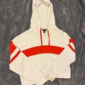 Forever 21 Off-White Hoodie with Vibrant Red Stripes